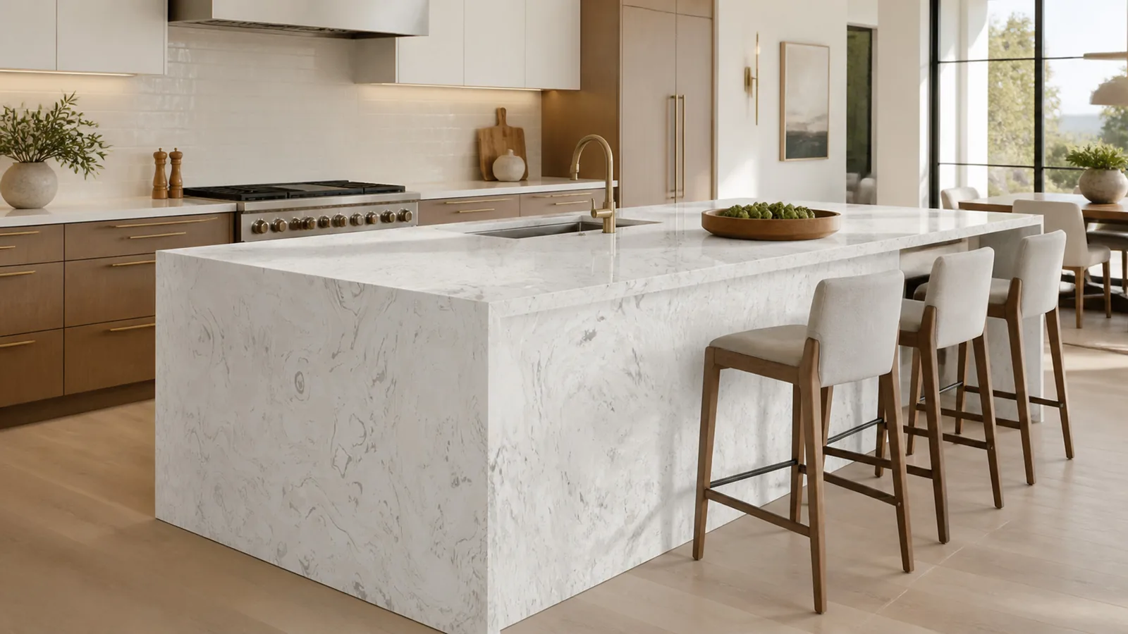Fish Belly White Flowing Gray Vein Recycled Marble Sintered Stone Slabs for Luxury Kitchen Islands thumbnail 3