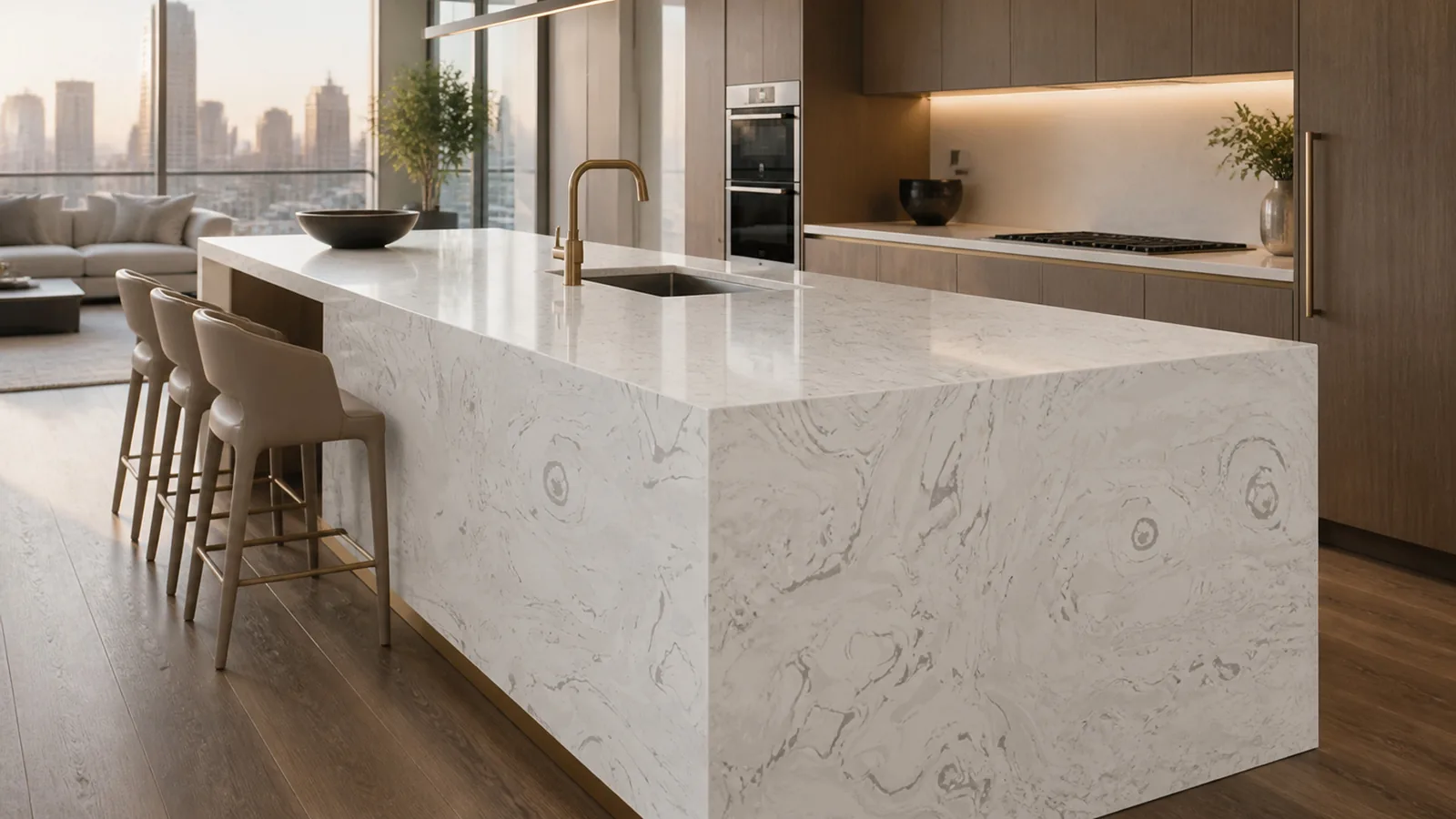 Fish Belly White Flowing Gray Vein Recycled Marble Sintered Stone Slabs for Luxury Kitchen Islands thumbnail 4