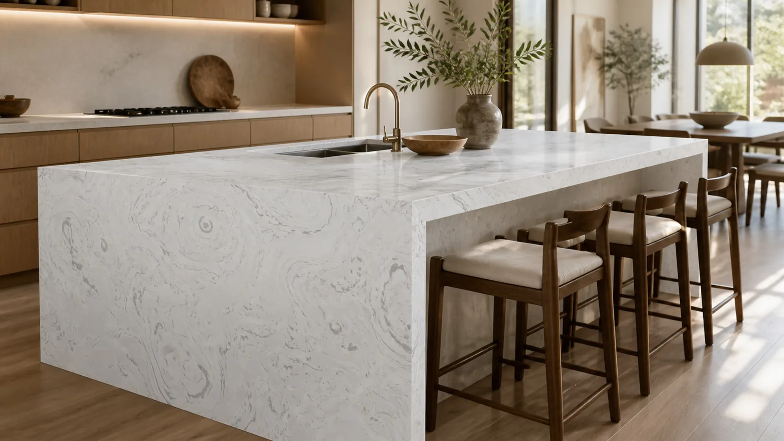 Fish Belly White Flowing Gray Vein Recycled Marble Sintered Stone Slabs for Luxury Kitchen Islands thumbnail 5