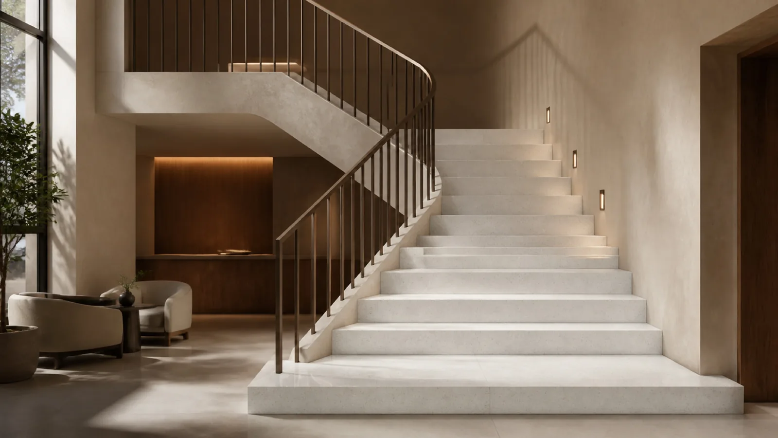 White Fine-Speckled Sintered Stone Slab for Floors and Stairs thumbnail 4
