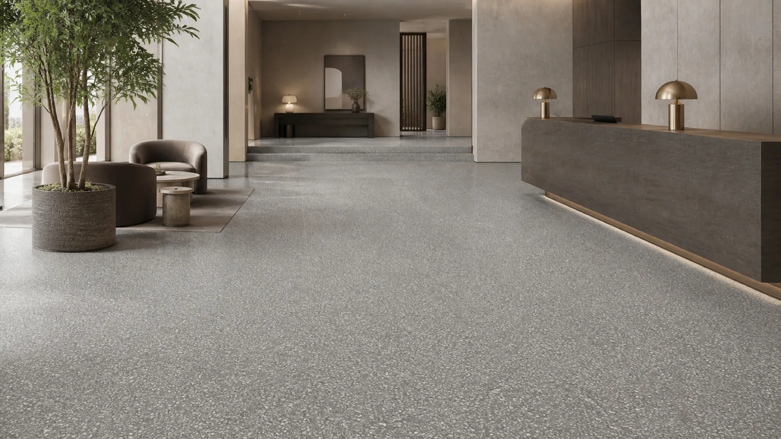 Taupe White-Chip Speckled Sintered Stone Slab for Floors and Stairs thumbnail 3