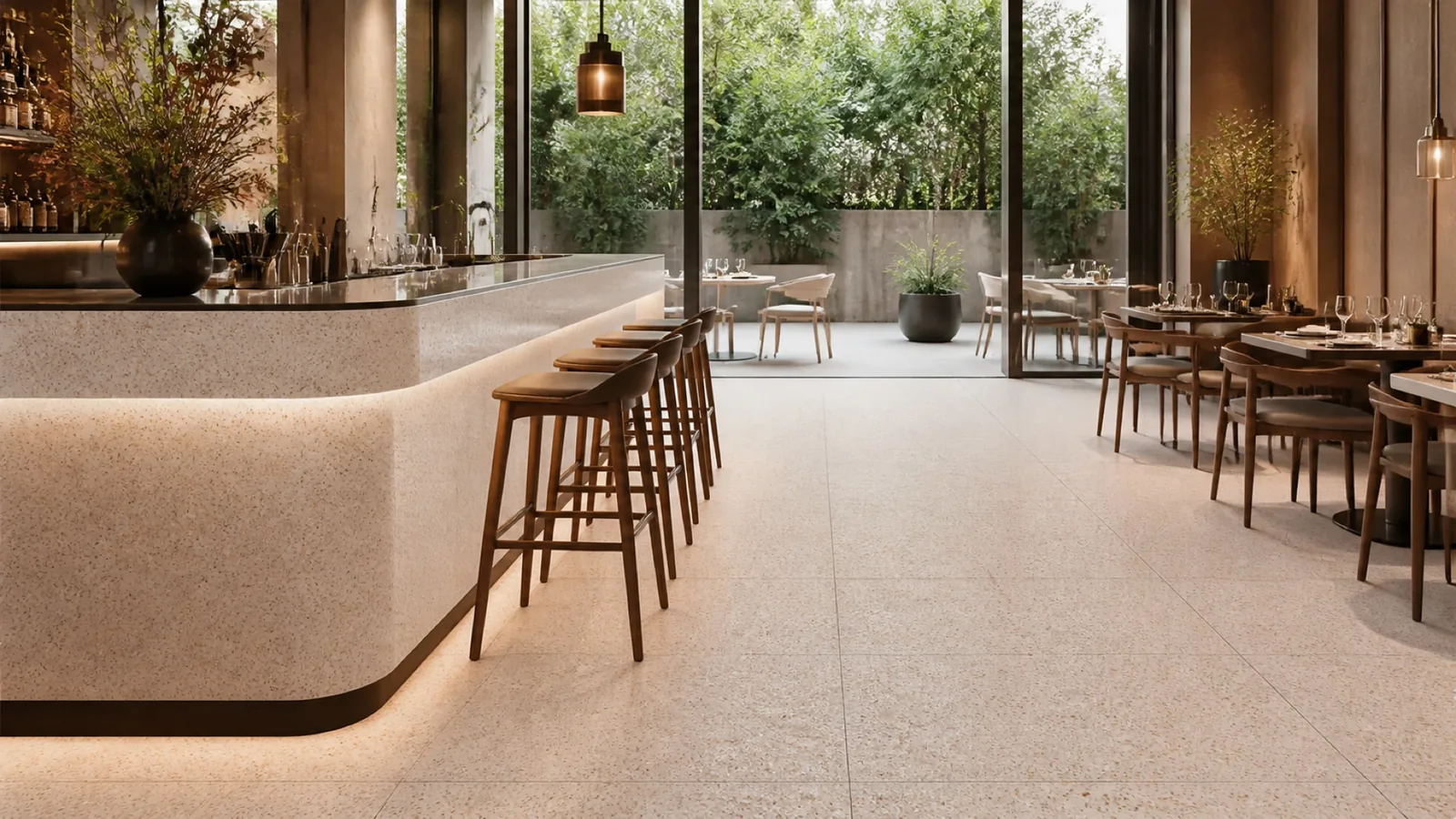 Blush Beige Fine Aggregate Sintered Stone Slab for Catering Spaces thumbnail 3
