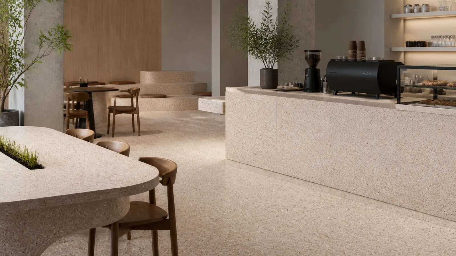 Blush Beige Fine Aggregate Sintered Stone Slab for Catering Spaces thumbnail 4