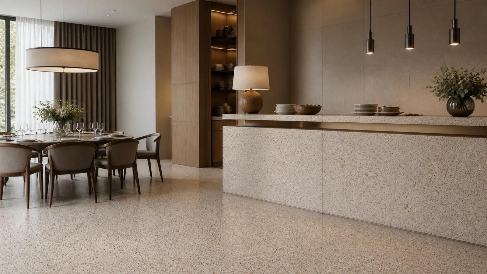 Blush Beige Fine Aggregate Sintered Stone Slab for Catering Spaces thumbnail 5
