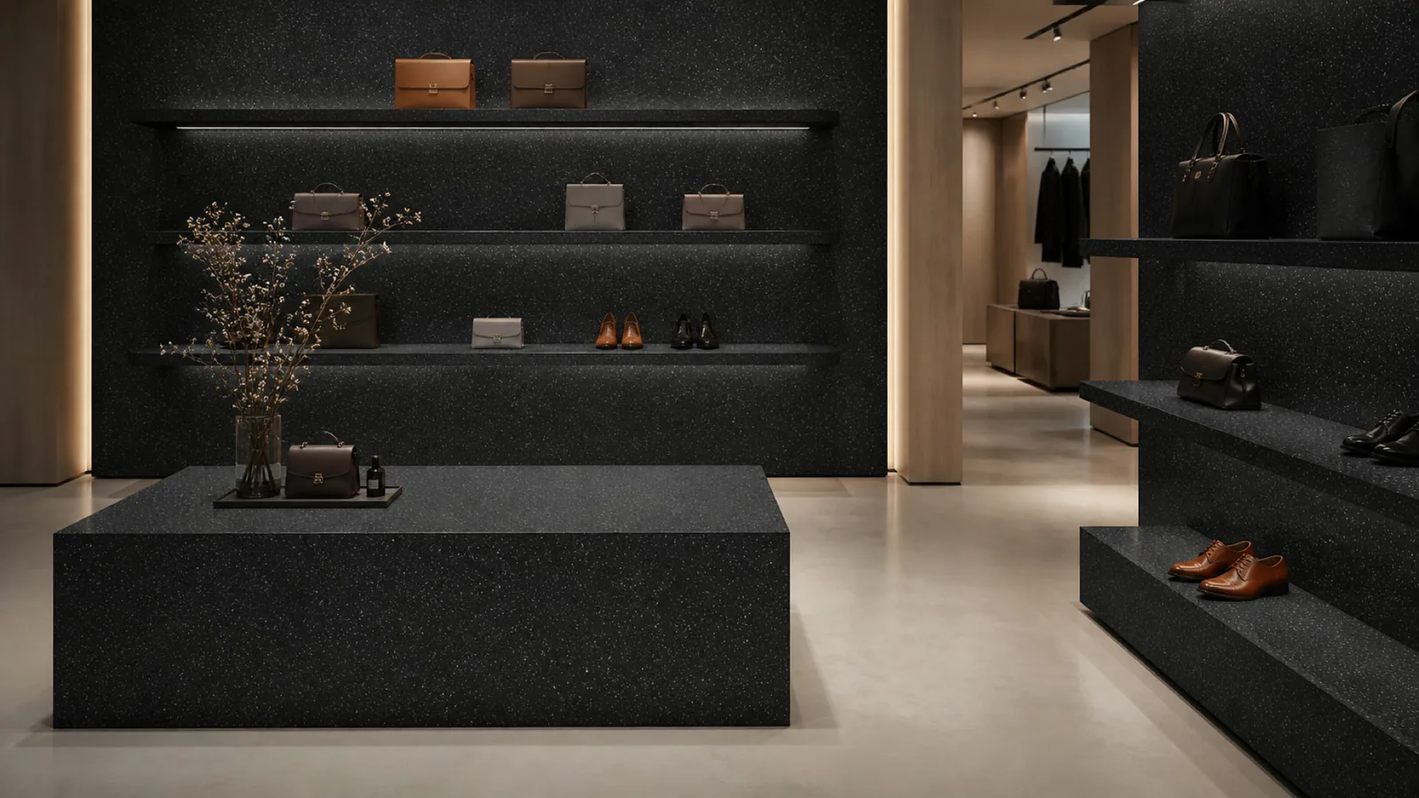 Jet Black Fine-Speckled Sintered Stone Slab for Shelves and Consoles thumbnail 3