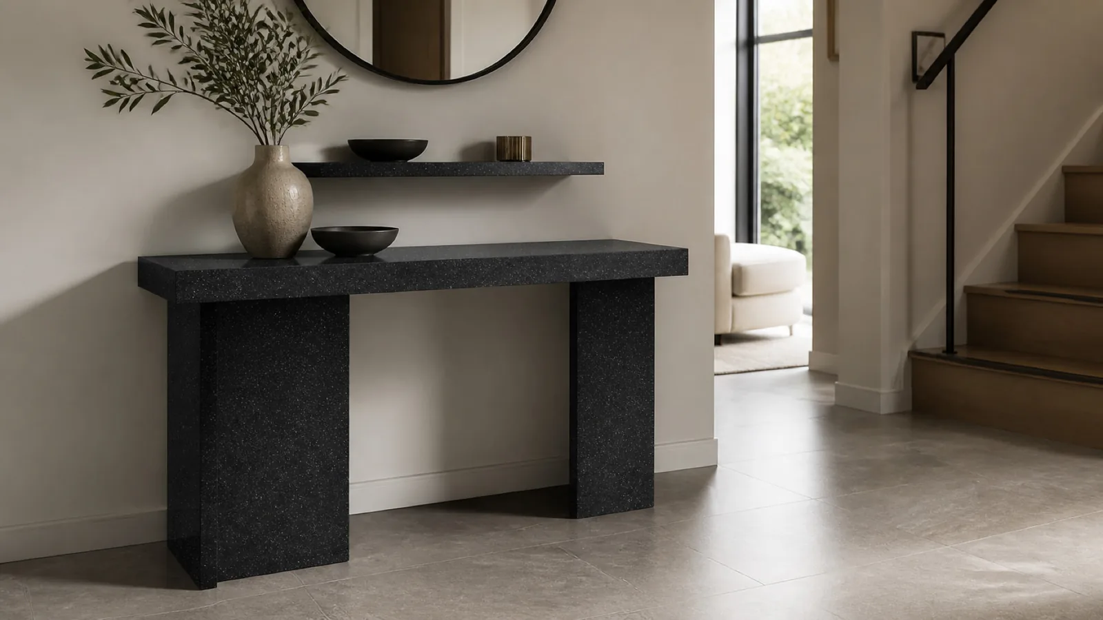 Jet Black Fine-Speckled Sintered Stone Slab for Shelves and Consoles thumbnail 4