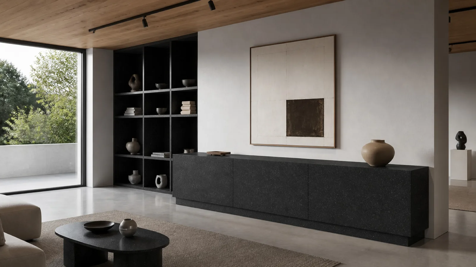 Jet Black Fine-Speckled Sintered Stone Slab for Shelves and Consoles thumbnail 5