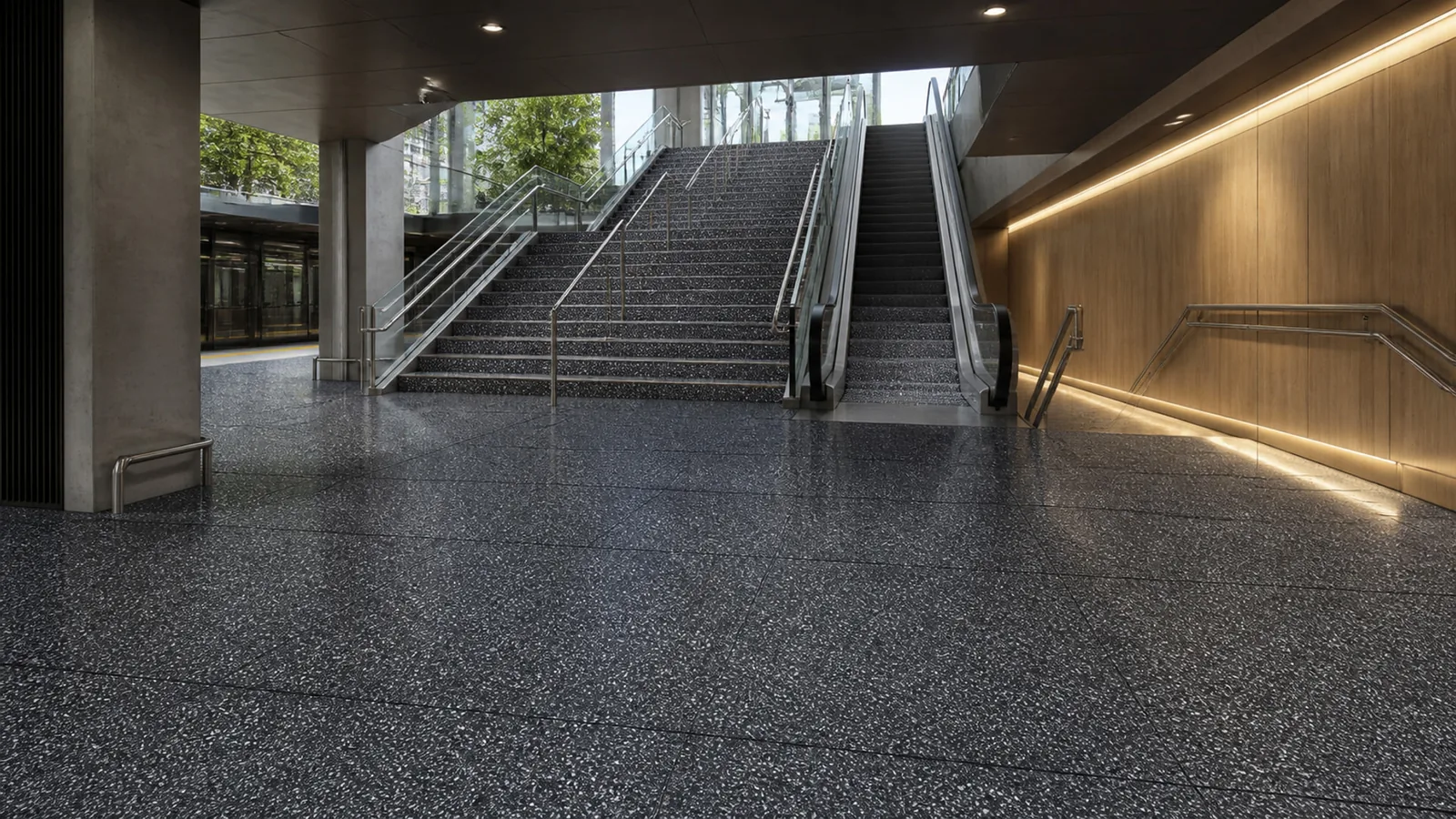 Deep Charcoal Dense White-Speckled Sintered Stone Slab for Floors and Stairs thumbnail 3