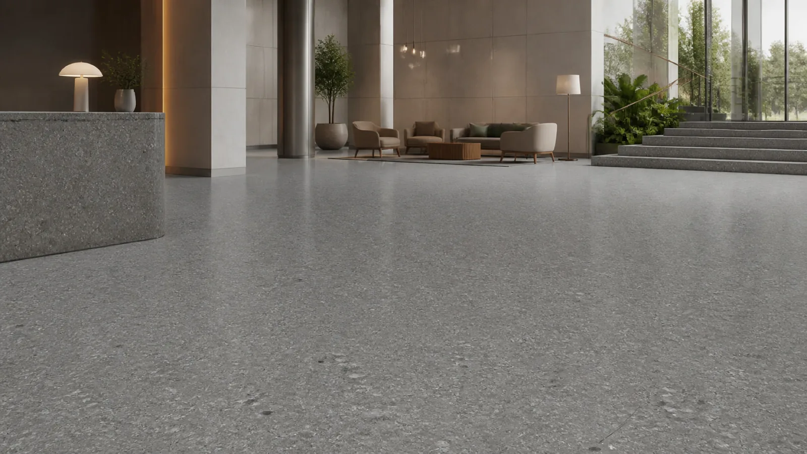 Medium Gray Pebble-Chip Sintered Stone Slab for Floors and Stairs thumbnail 3