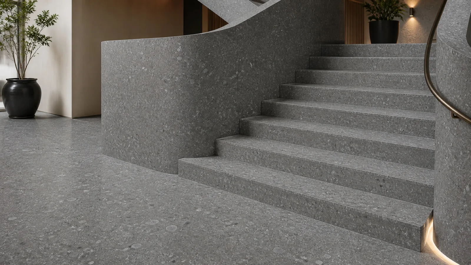 Medium Gray Pebble-Chip Sintered Stone Slab for Floors and Stairs thumbnail 4