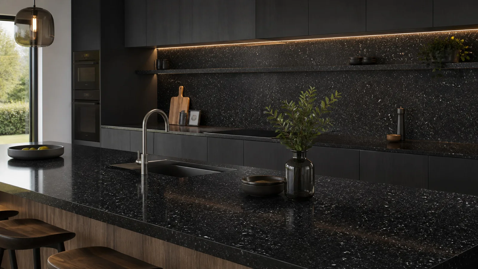 Black Medium-Pebble Sintered Stone Slab for Furniture Countertops thumbnail 3