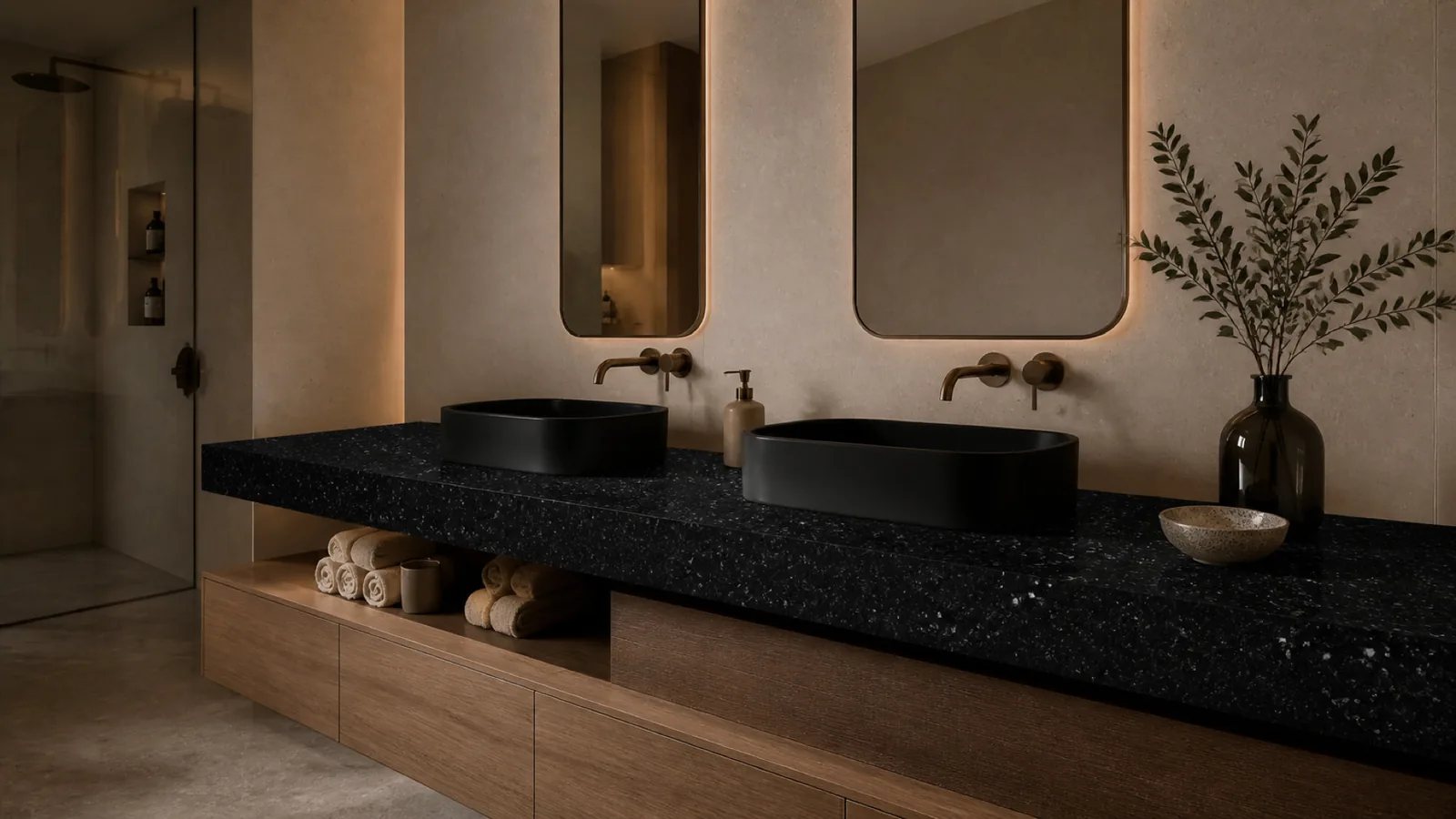 Black Medium-Pebble Sintered Stone Slab for Furniture Countertops thumbnail 4
