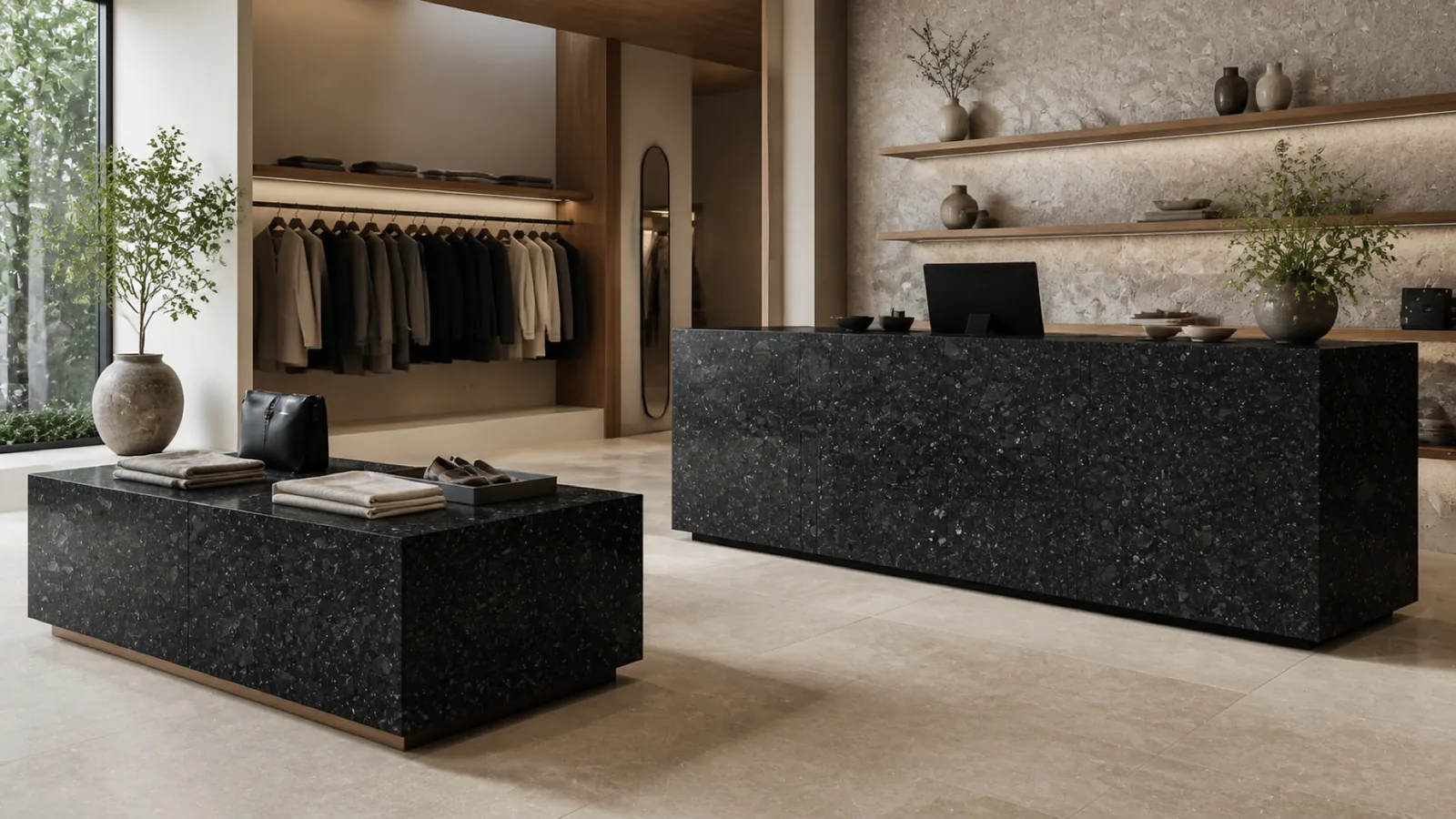 Black Medium-Pebble Sintered Stone Slab for Furniture Countertops thumbnail 5