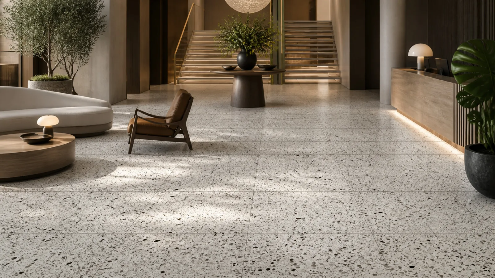 White Black-Speckled Sintered Stone Slab for Floors and Stairs thumbnail 3