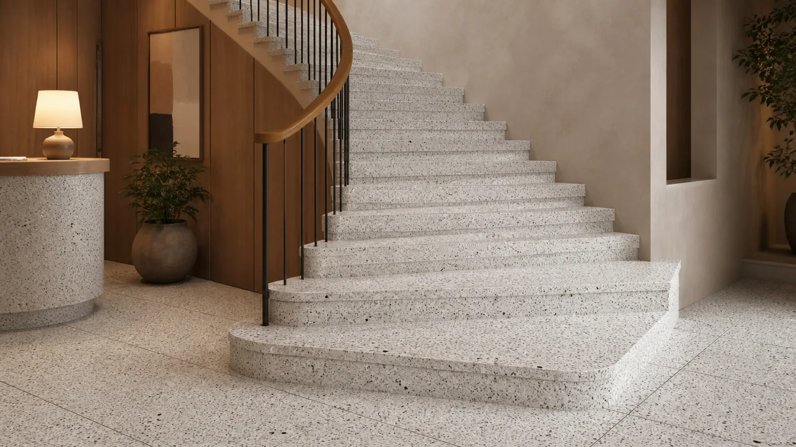 White Black-Speckled Sintered Stone Slab for Floors and Stairs thumbnail 4