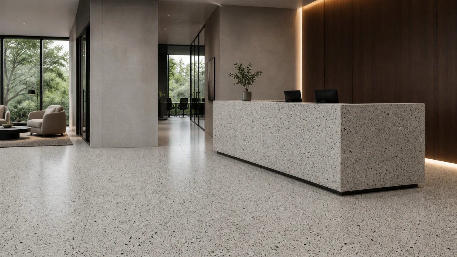 Light Gray Dark-Speckled Sintered Stone Slab for Business Spaces thumbnail 3