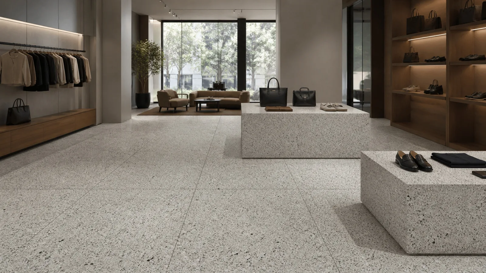 Light Gray Dark-Speckled Sintered Stone Slab for Business Spaces thumbnail 4
