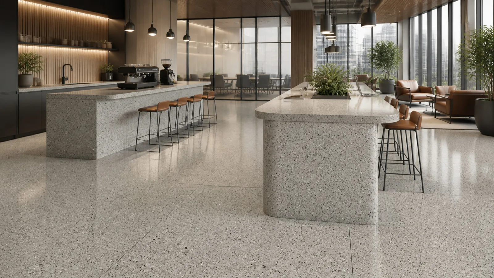 Light Gray Dark-Speckled Sintered Stone Slab for Business Spaces thumbnail 5