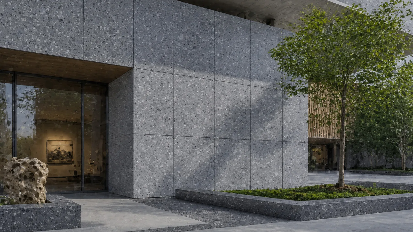 Blue Gray Pebble-Chip Sintered Stone Slab for Exterior Walls thumbnail 5