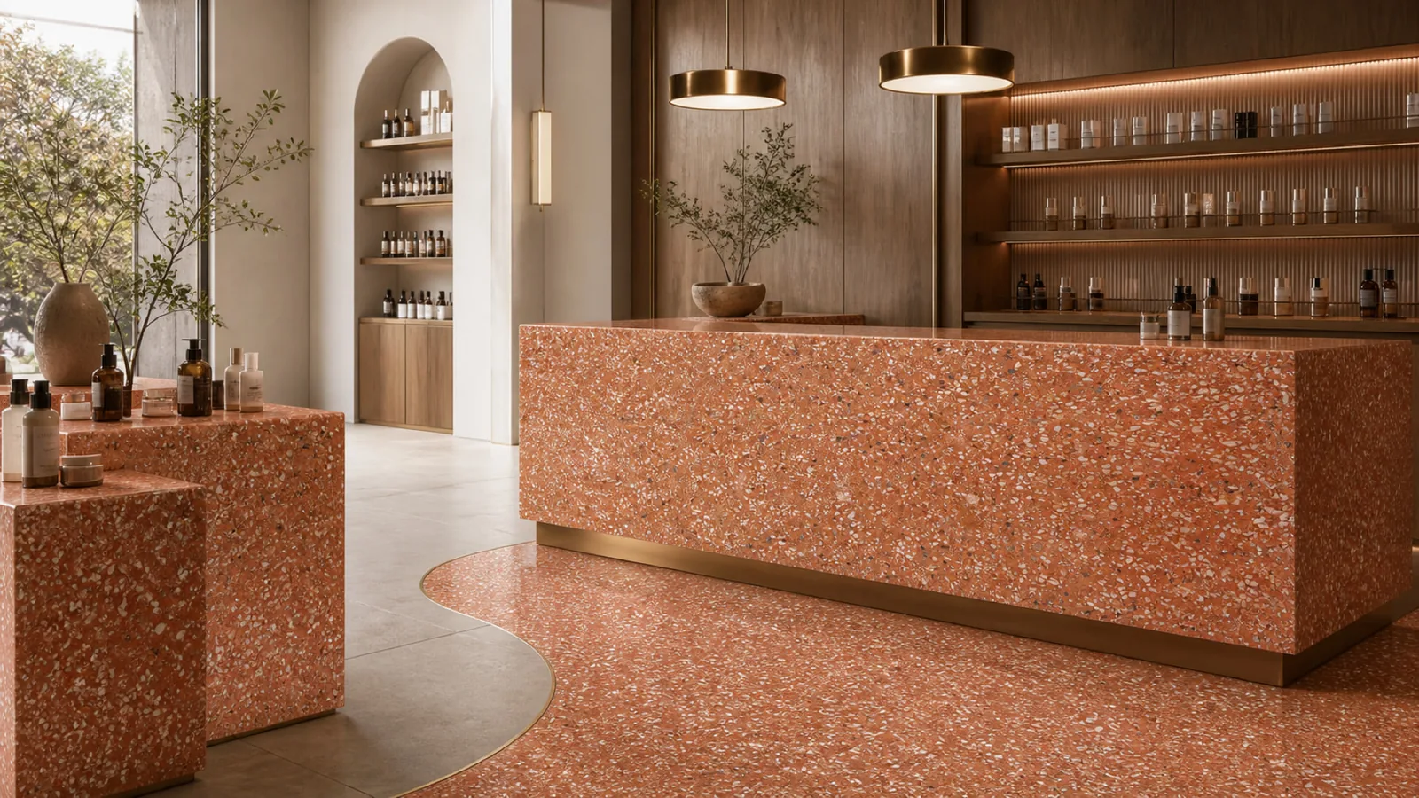 Terracotta Dense White-Speckled Sintered Stone Slab for Online Celebrity Stores thumbnail 3