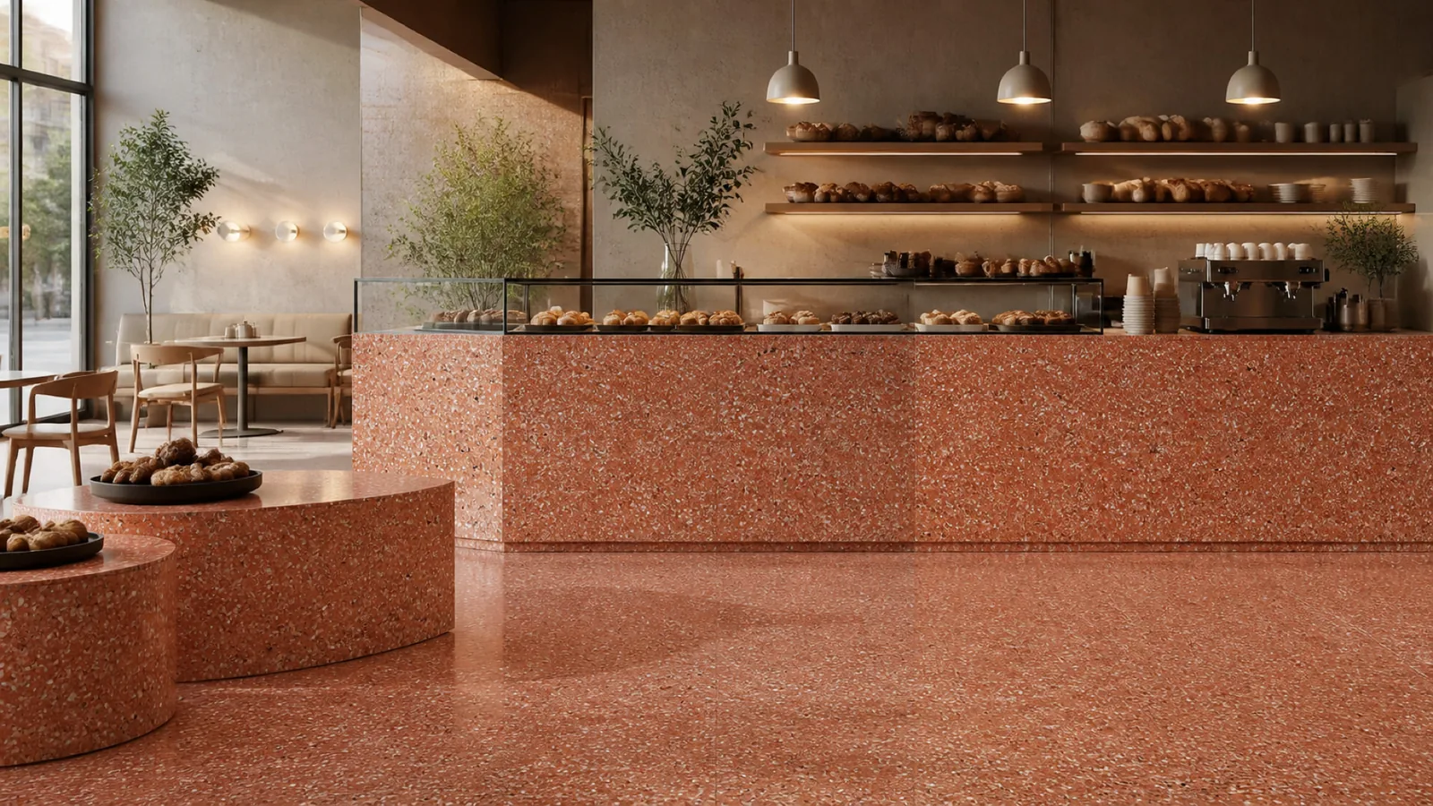 Terracotta Dense White-Speckled Sintered Stone Slab for Online Celebrity Stores thumbnail 5
