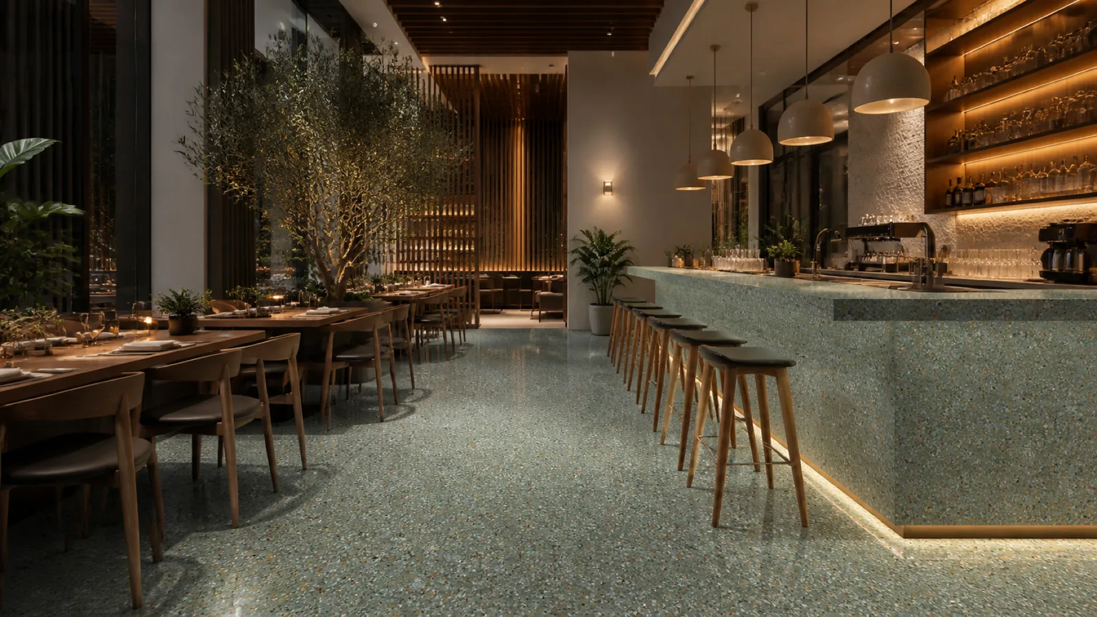 Teal Green Multicolor-Speckled Sintered Stone Slab for Catering Spaces thumbnail 3