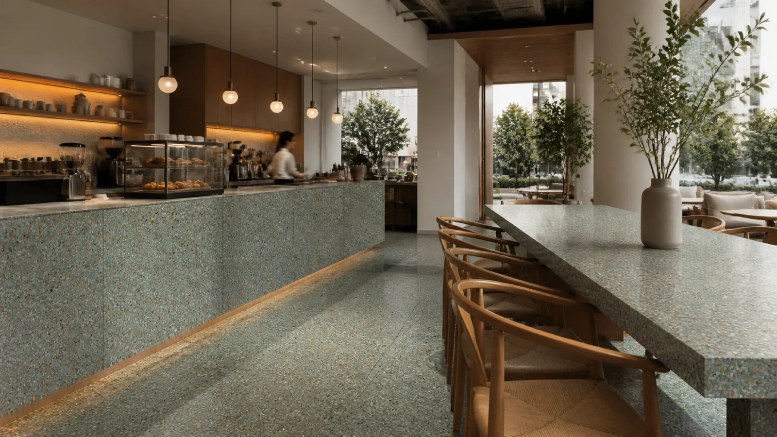 Teal Green Multicolor-Speckled Sintered Stone Slab for Catering Spaces thumbnail 4