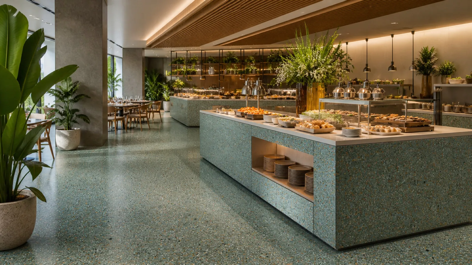 Teal Green Multicolor-Speckled Sintered Stone Slab for Catering Spaces thumbnail 5