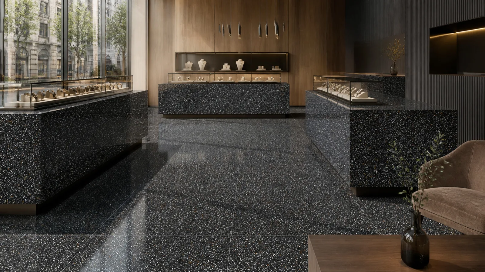 Midnight Black Dense Silver-Speckled Sintered Stone Slab for Business Spaces thumbnail 3