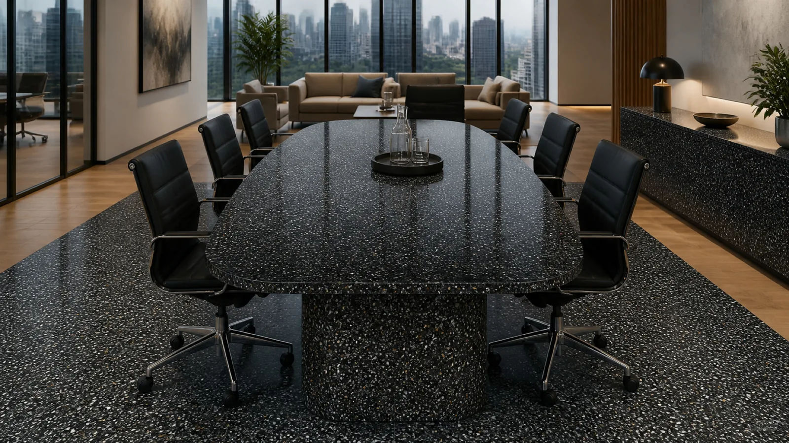 Midnight Black Dense Silver-Speckled Sintered Stone Slab for Business Spaces thumbnail 4