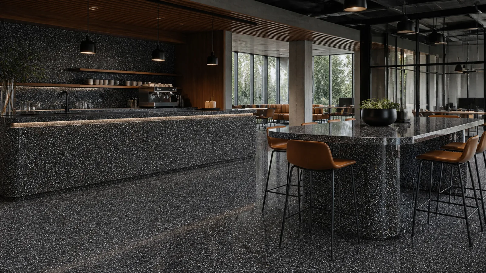 Midnight Black Dense Silver-Speckled Sintered Stone Slab for Business Spaces thumbnail 5