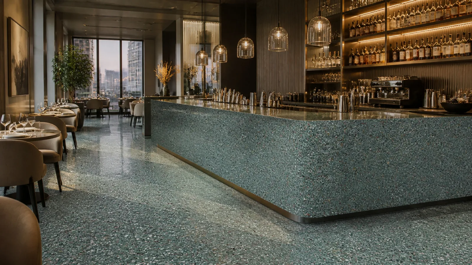 Sea Green Dense Multicolor-Speckled Sintered Stone Slab for Catering Spaces thumbnail 3