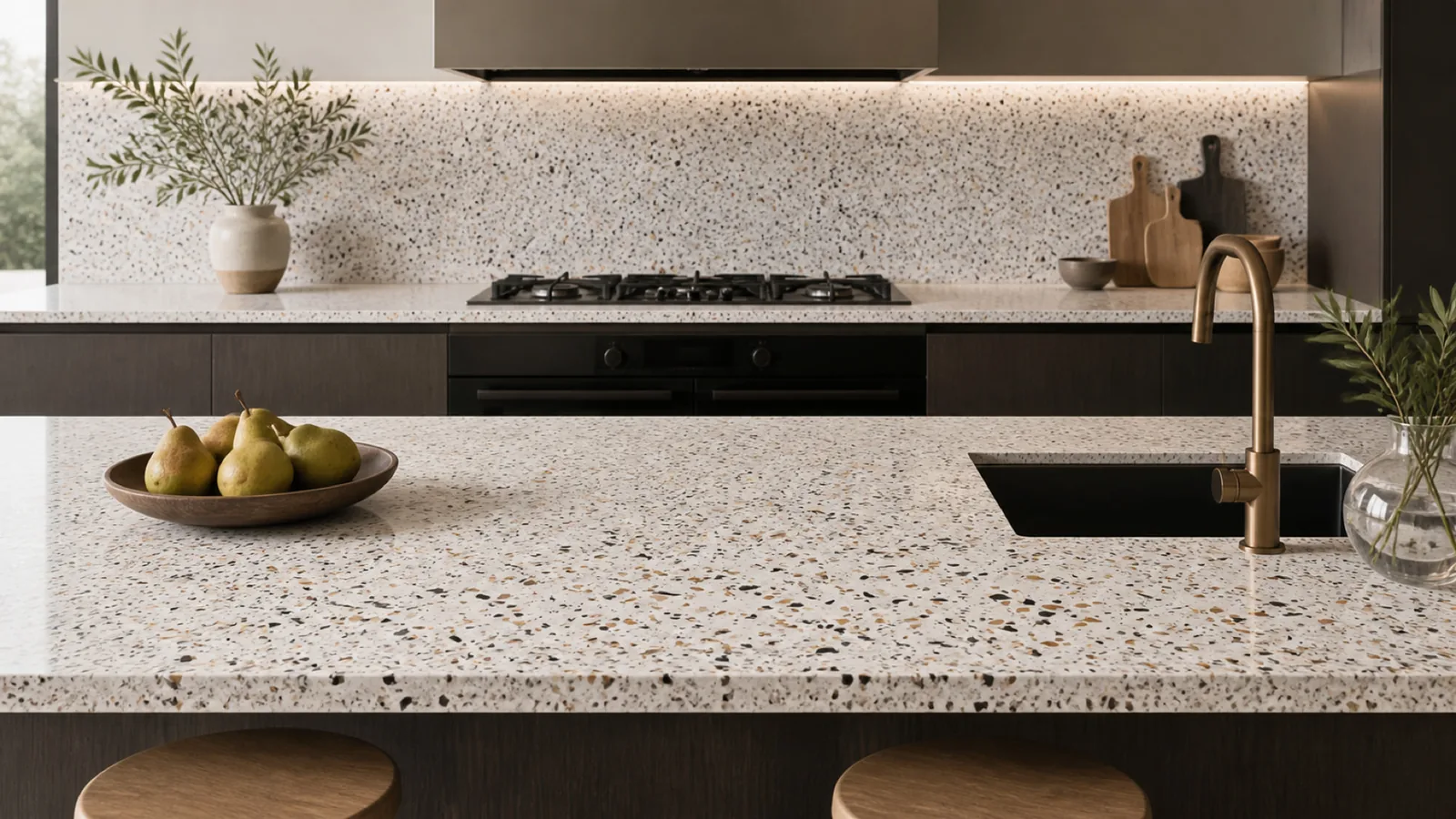 White Mixed Large-Chip Sintered Stone Slab for Furniture Countertops thumbnail 3