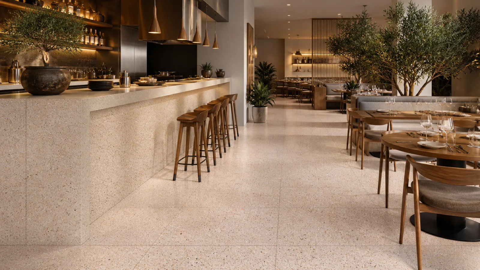 Peach Beige Fine Multicolor-Speckled Sintered Stone Slab for Catering Spaces thumbnail 3