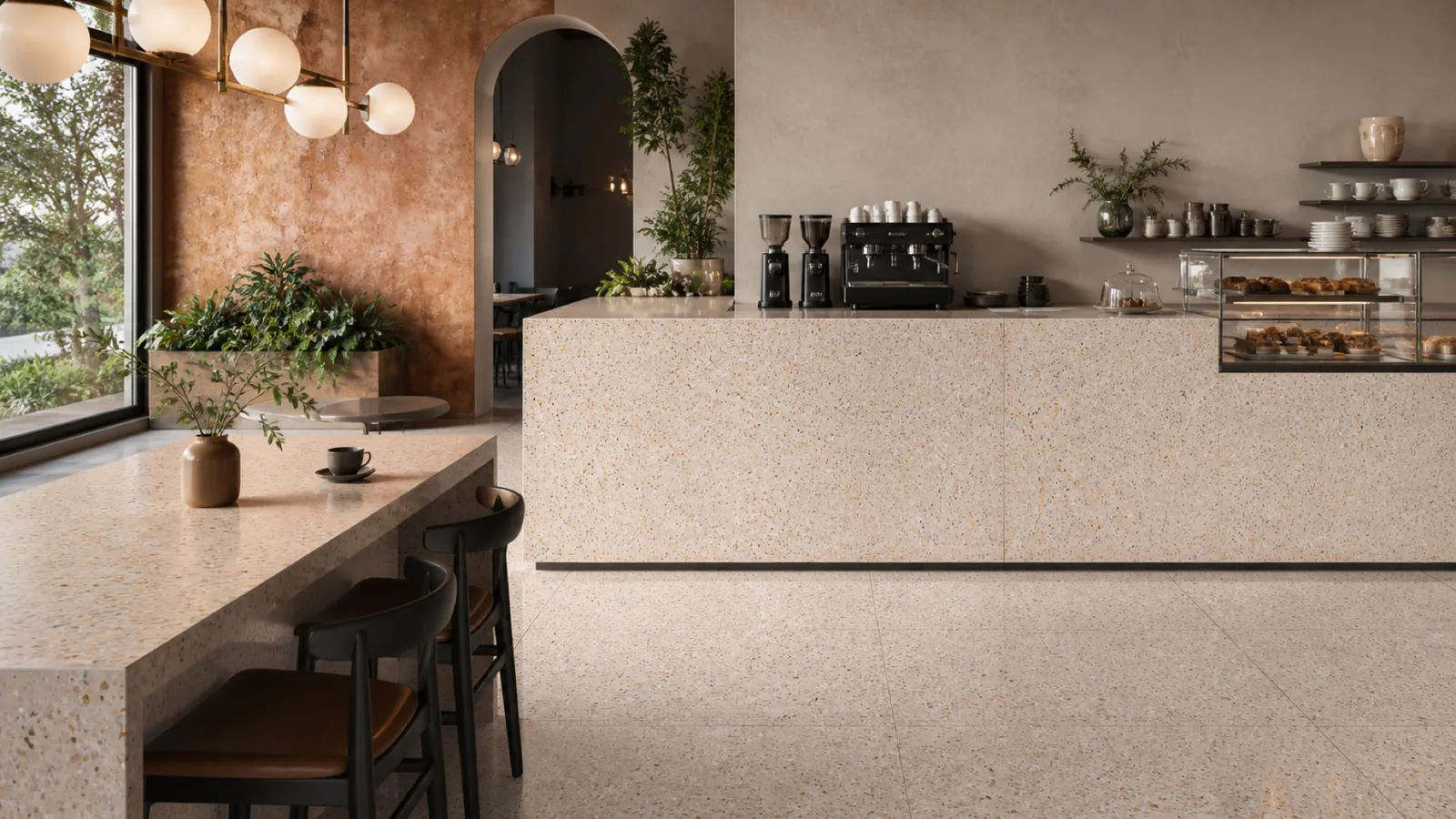 Peach Beige Fine Multicolor-Speckled Sintered Stone Slab for Catering Spaces thumbnail 4