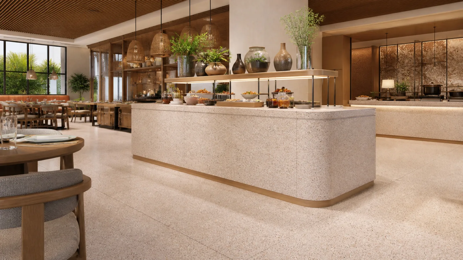Peach Beige Fine Multicolor-Speckled Sintered Stone Slab for Catering Spaces thumbnail 5