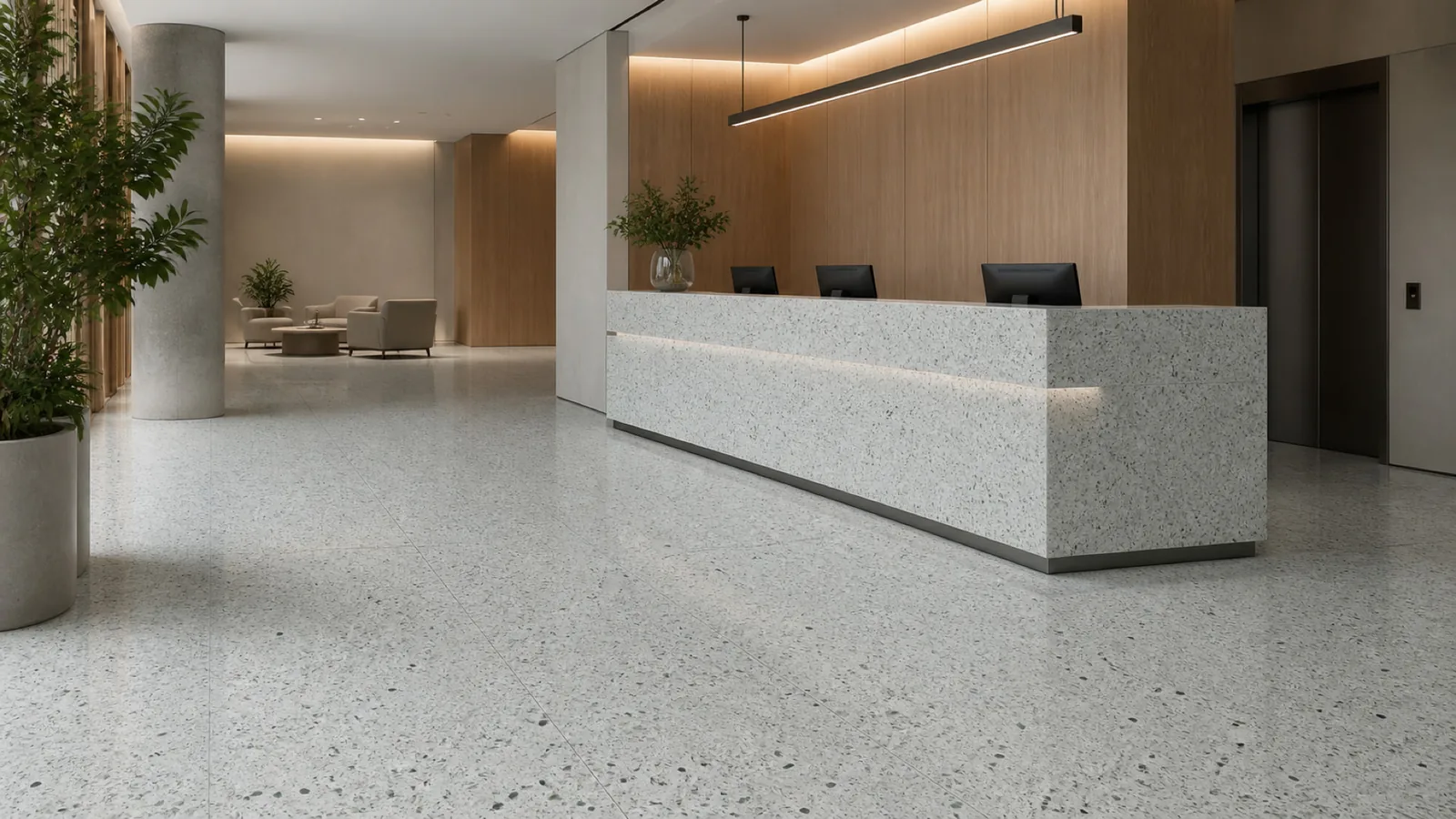 Sage Gray Medium-Stone-Chip Sintered Stone Slab for Business Spaces thumbnail 3