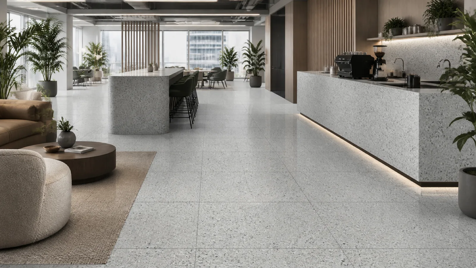 Sage Gray Medium-Stone-Chip Sintered Stone Slab for Business Spaces thumbnail 5
