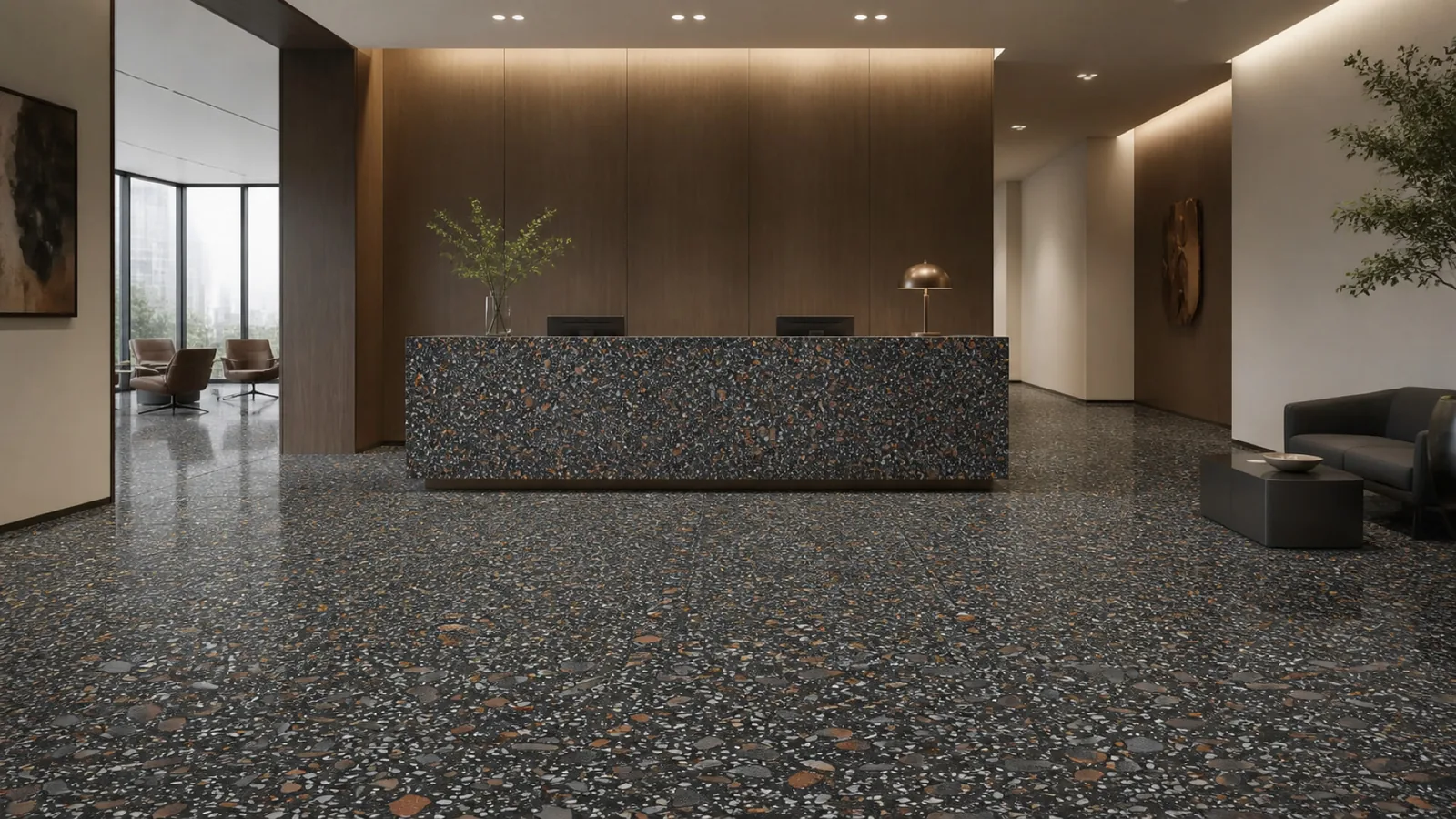 Charcoal Large Terracotta-Chip Sintered Stone Slab for Business Spaces thumbnail 3