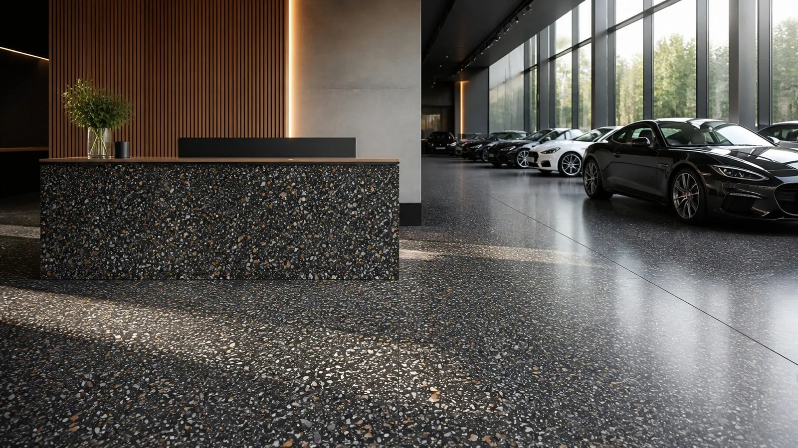 Charcoal Large Terracotta-Chip Sintered Stone Slab for Business Spaces thumbnail 4