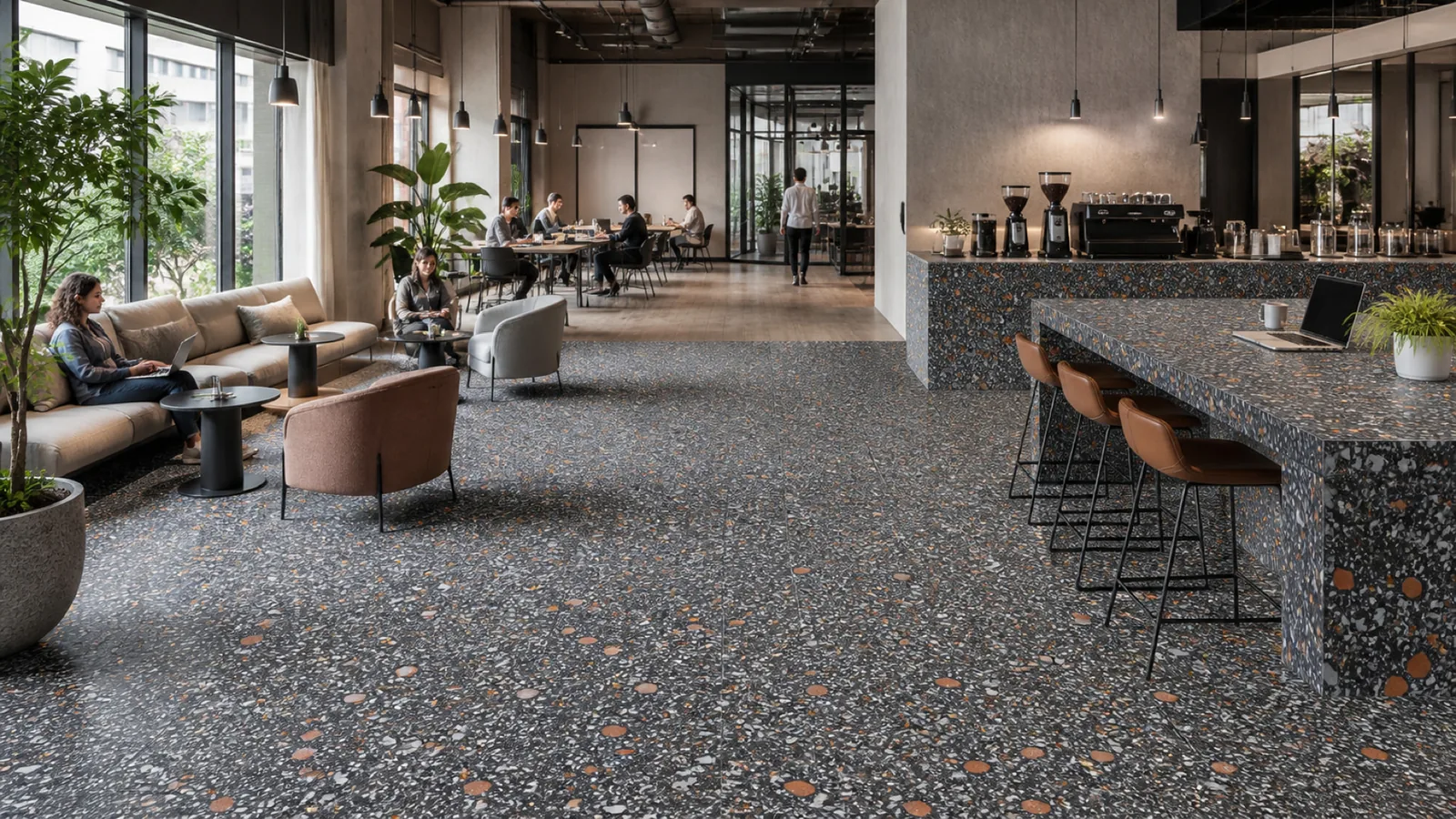 Charcoal Large Terracotta-Chip Sintered Stone Slab for Business Spaces thumbnail 5