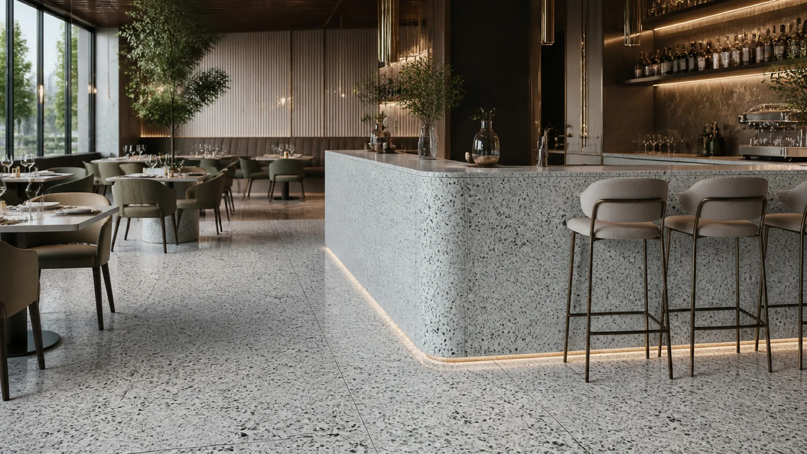 Pale Sage Large Mixed-Chip Sintered Stone Slab for Catering Spaces thumbnail 3