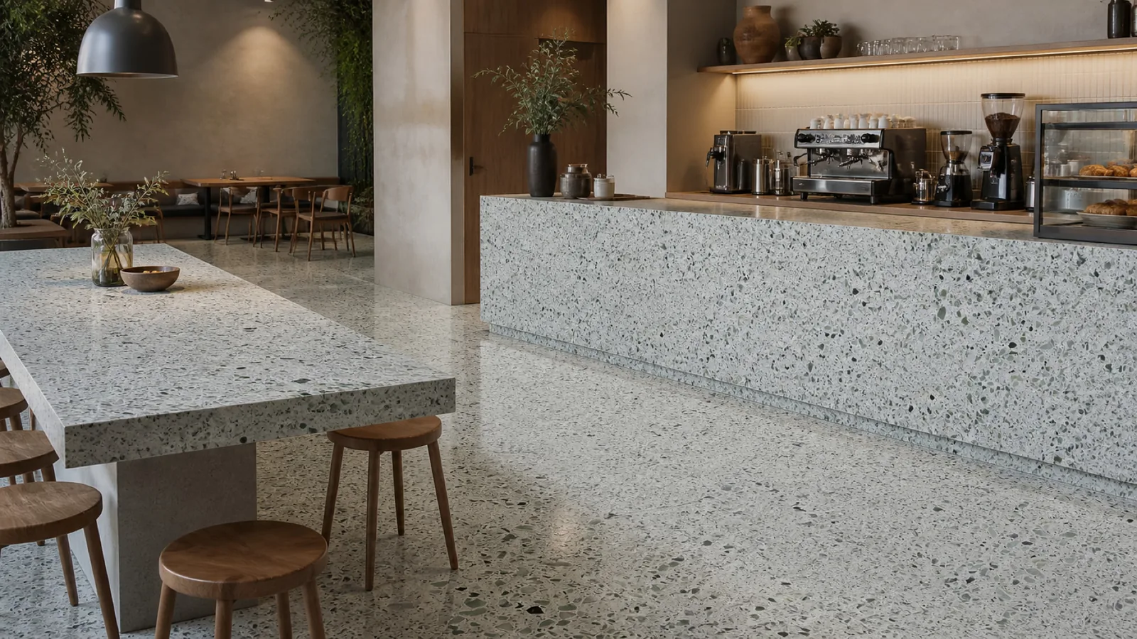Pale Sage Large Mixed-Chip Sintered Stone Slab for Catering Spaces thumbnail 4