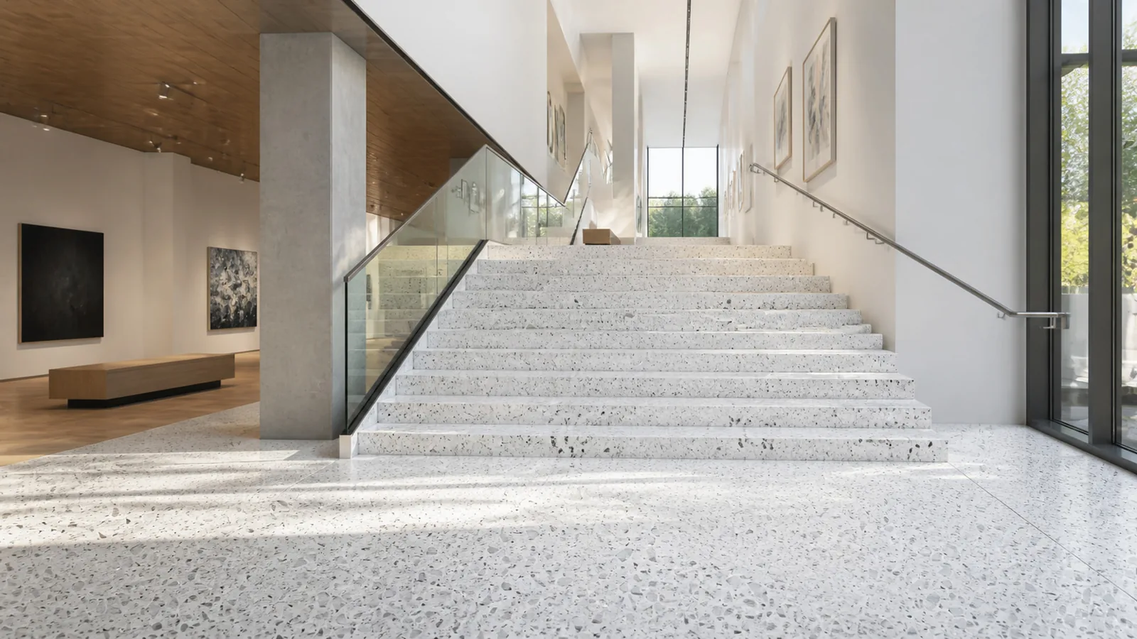 White Medium Dark-Chip Sintered Stone Slab for Floors and Stairs thumbnail 5