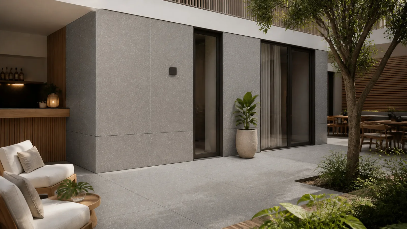 Warm Gray Minimal Fine-Grain Sintered Stone Slab for Exterior Walls thumbnail 5