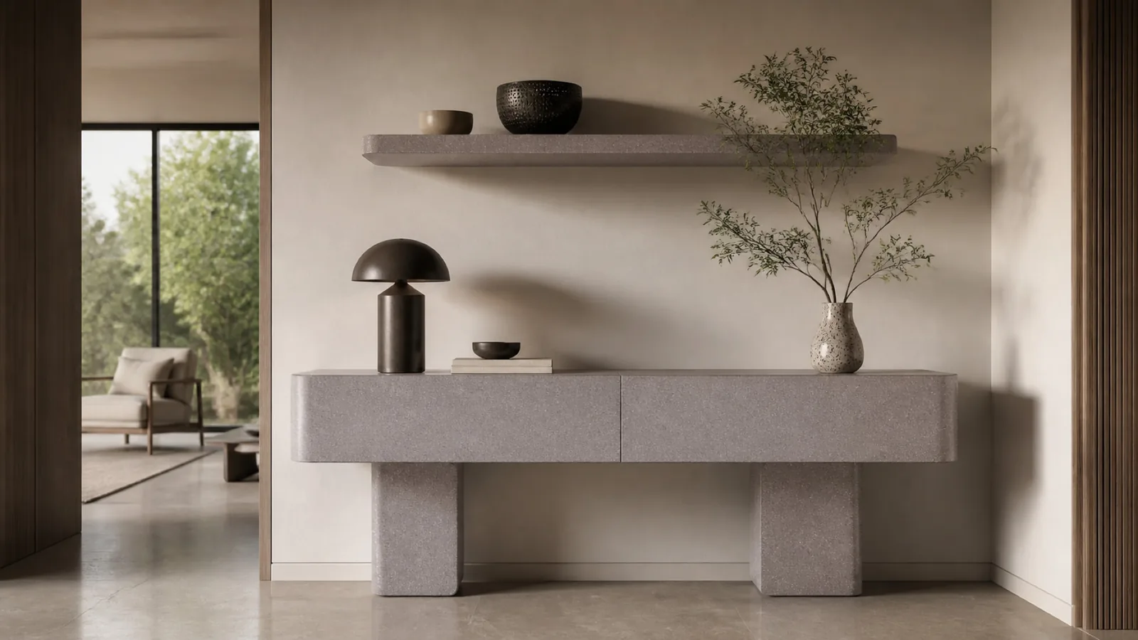 Mauve Taupe Soft Fine-Grain Sintered Stone Slab for Shelves and Consoles thumbnail 4