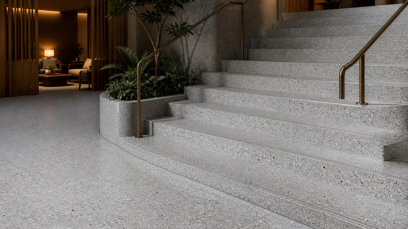 Silver Gray Medium Mixed-Chip Sintered Stone Slab for Floors and Stairs thumbnail 4