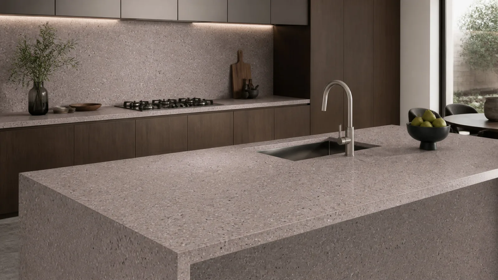 Dusty Mauve Fine Dark-Speckled Sintered Stone Slab for Furniture Countertops thumbnail 3
