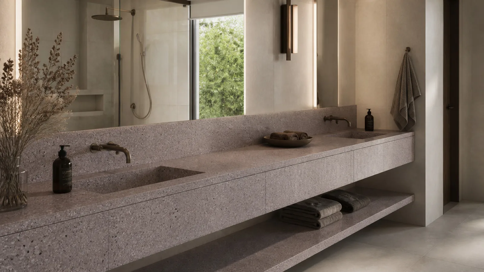 Dusty Mauve Fine Dark-Speckled Sintered Stone Slab for Furniture Countertops thumbnail 4
