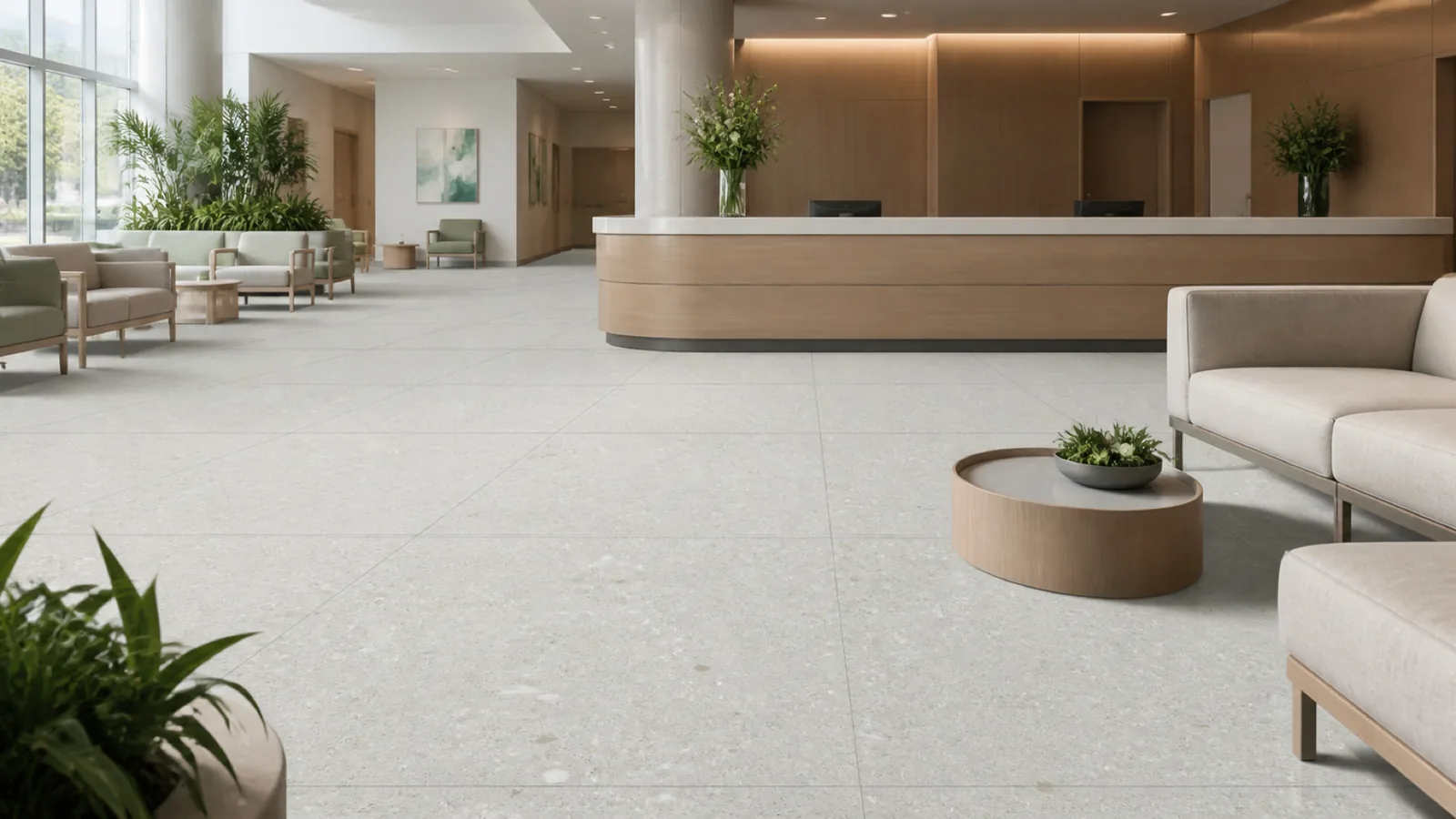 Pale Sage Sparse White-Chip Sintered Stone Slab for Hospitals and Schools thumbnail 3